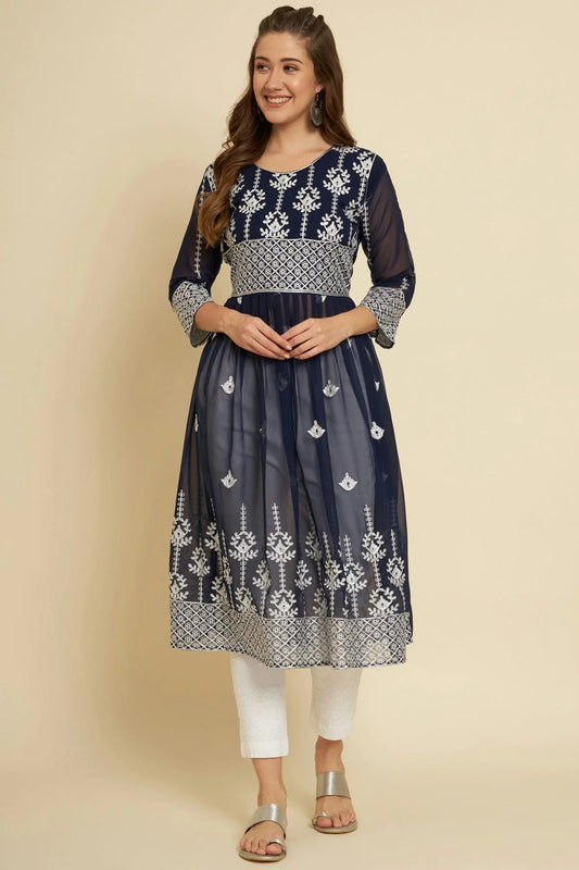 Blue Georgette Kurti NCKR11112183