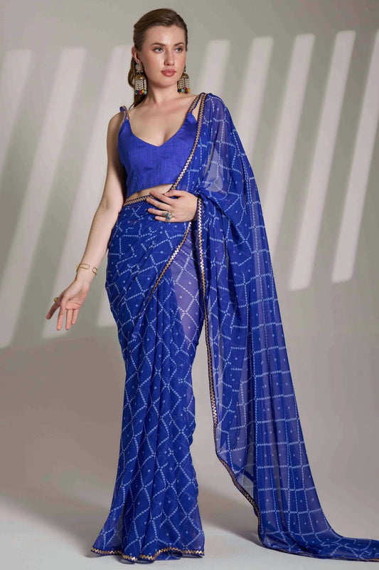 Blue Georgette Printed Saree NCSD11110981