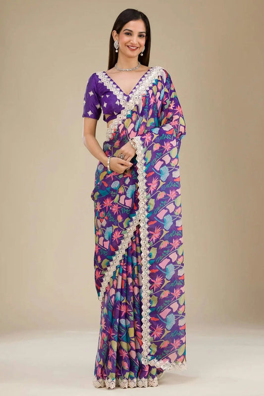 Blue Georgette Printed Saree NCSD11111161