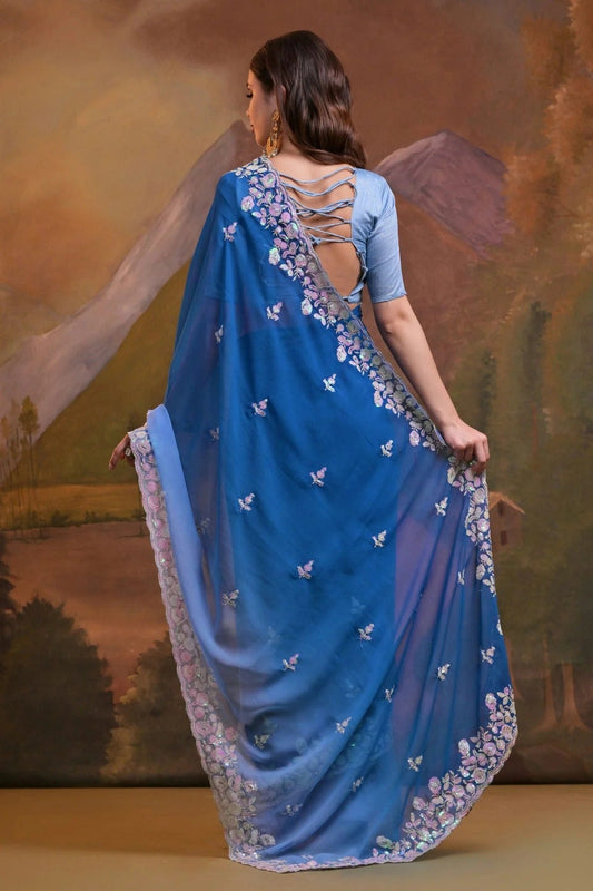 Blue Georgette Saree NCSD11112435