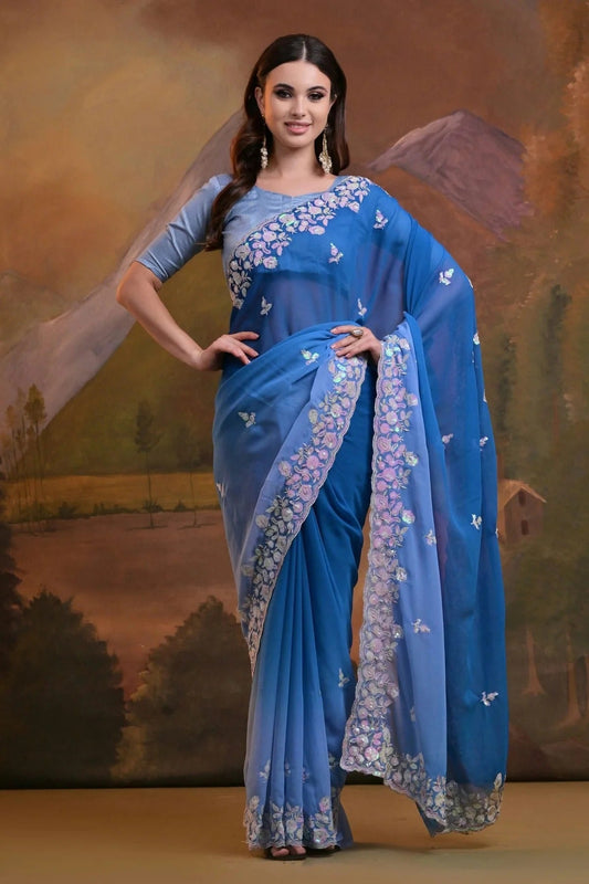 Blue Georgette Saree NCSD11112435