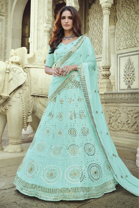 Blue Georgette Sequins Lehenga Choli NCLC10810570