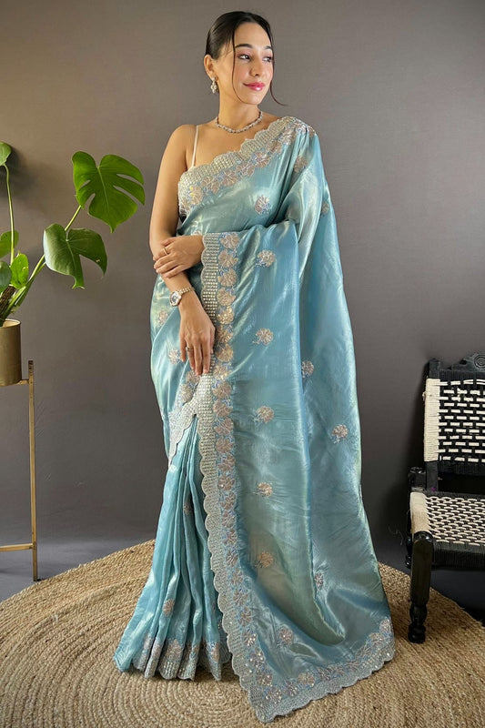 Blue Gold Crunchy Designer Saree NCSD11111766