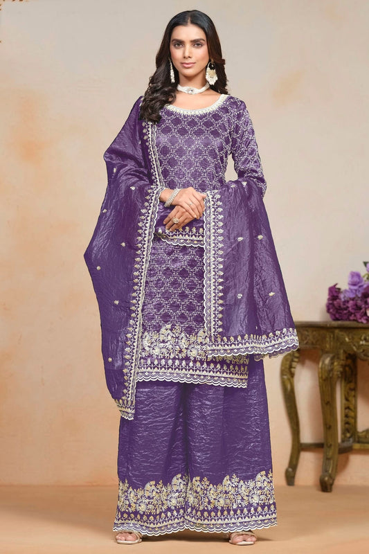 Blue Gold Crush Semi Stitched Palazzo Pant Suit NCSM10510183