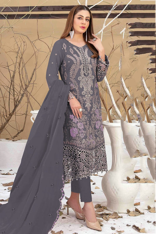 Blue Grey Semi Stitched Faux Georgette Pakistani Suit NCSM11410457