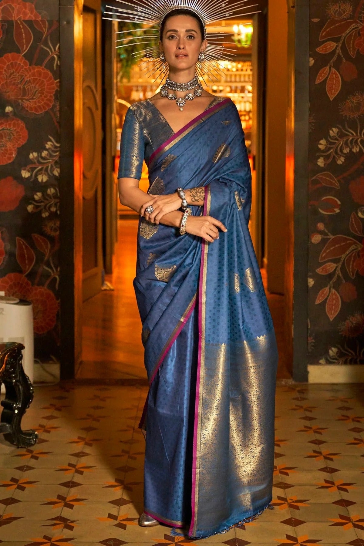 Blue Handloom Weaving Silk Woven Saree NCSD12910159