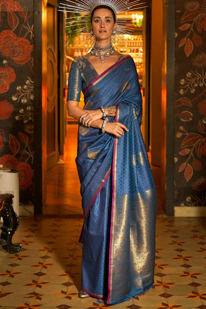 Blue Handloom Weaving Silk Woven Saree NCSD12910159