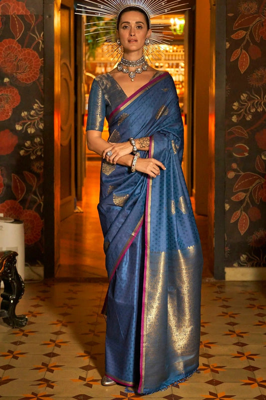 Blue Handloom Weaving Silk Woven Saree NCSD12910159