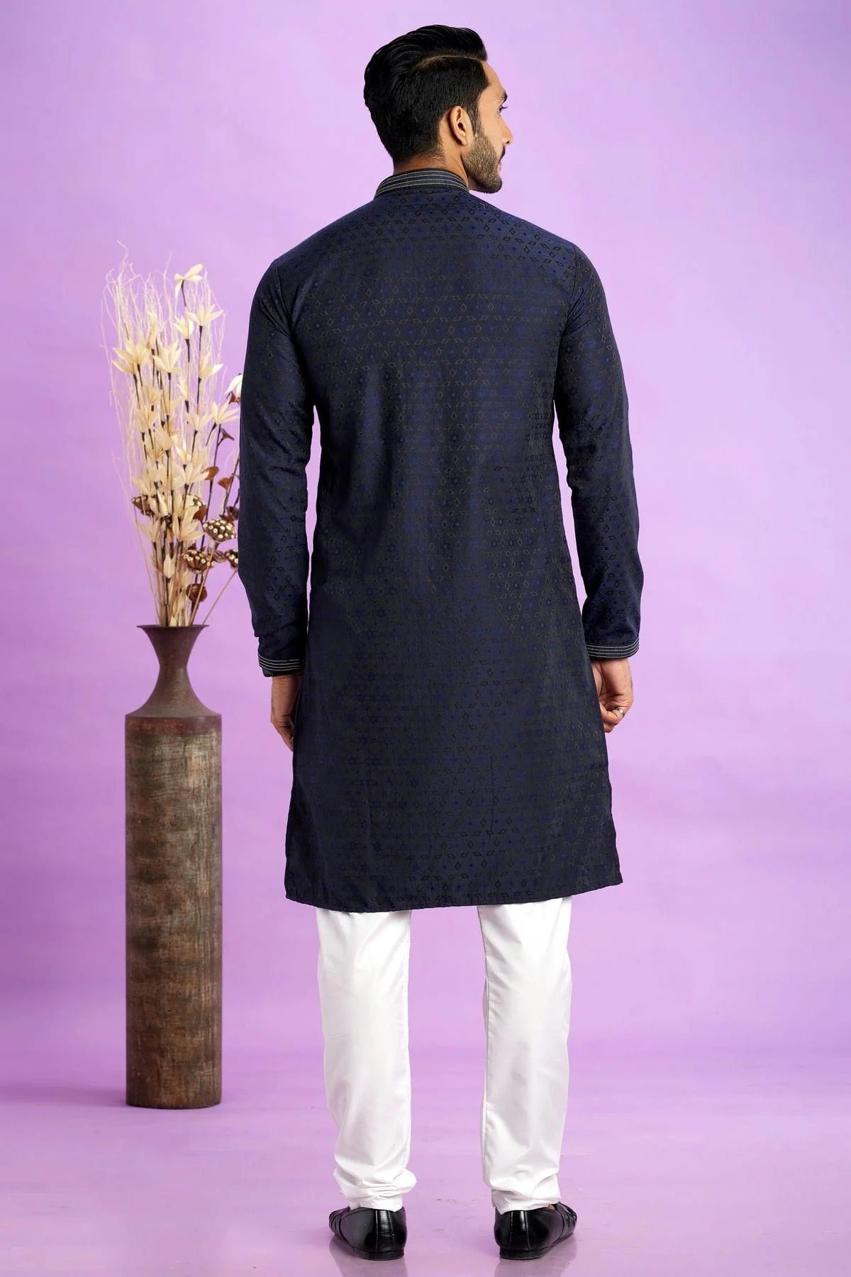 Blue Jacquard Art Silk Pintex Kurta Pajama NCKP12310168