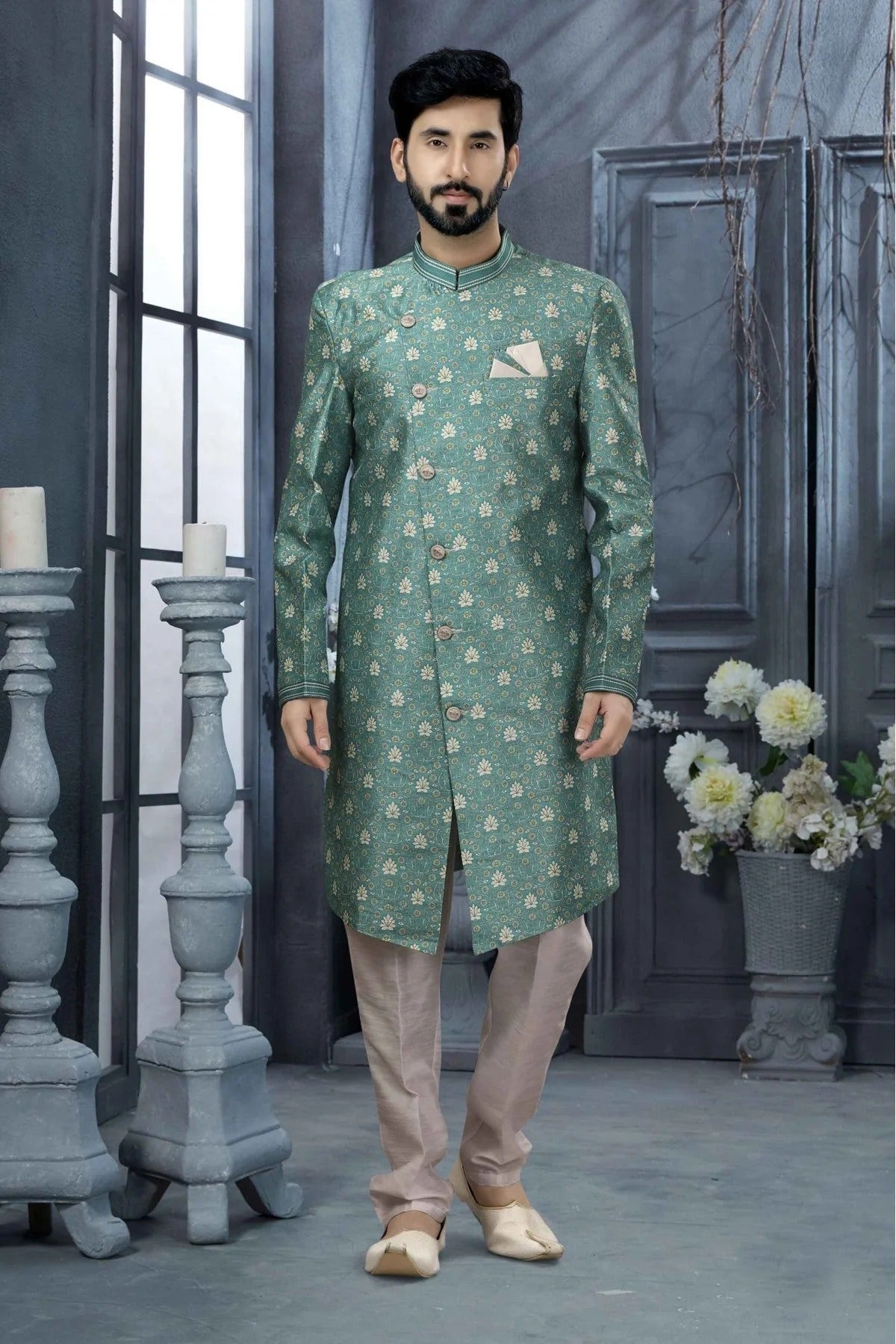 Blue Jacquard Digital Print Sherwani NCSH10410429