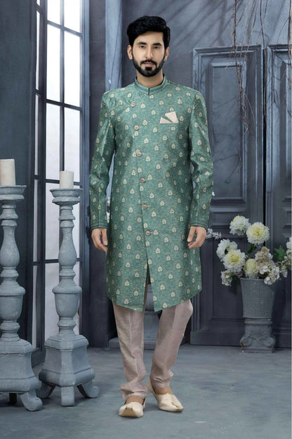 Blue Jacquard Digital Print Sherwani NCSH10410429