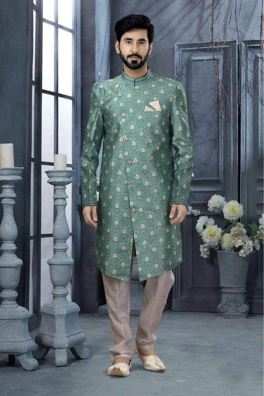 Blue Jacquard Digital Print Sherwani NCSH10410429