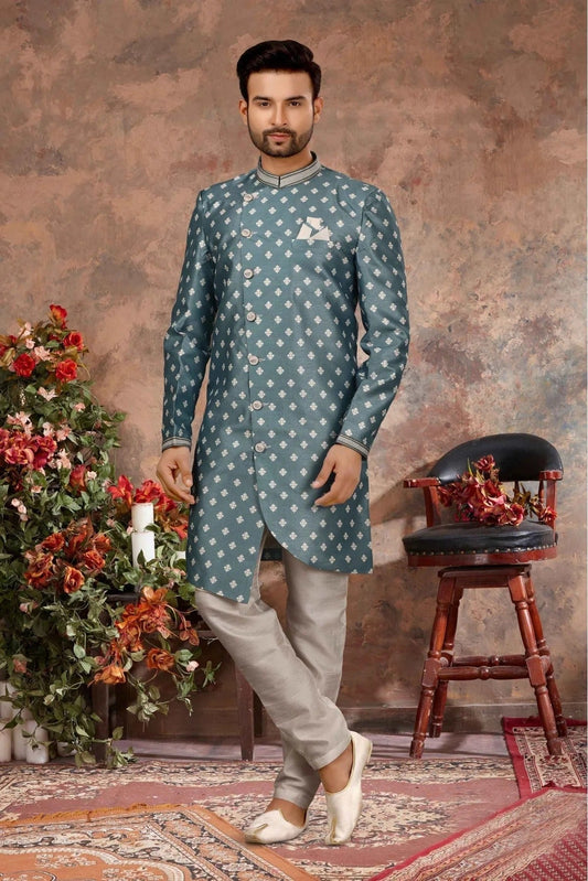 Blue Jacquard Digital Print Sherwani NCSH10410437