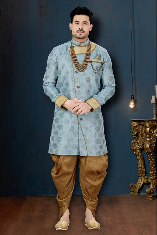 Blue Jacquard Party Wear Dhoti Sherwani NCSH10410328