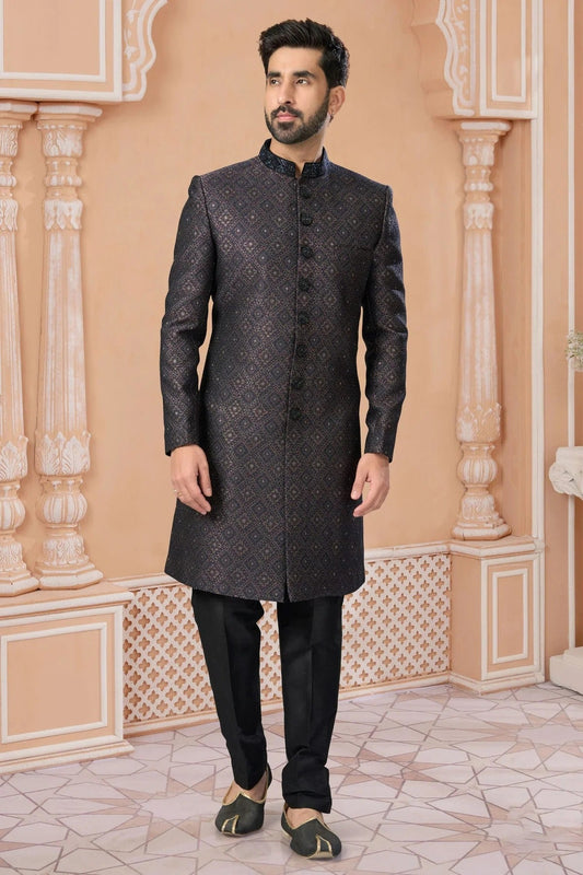 Blue Jacquard Sherwani NCSH10410222