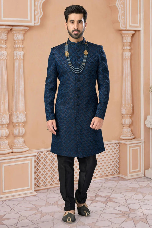 Blue Jacquard Sherwani NCSH10410226