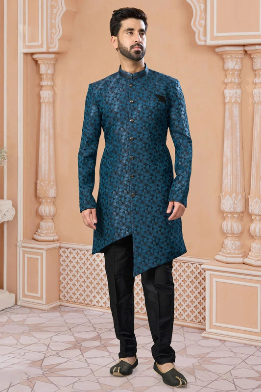 Blue Jacquard Sherwani NCSH10410242