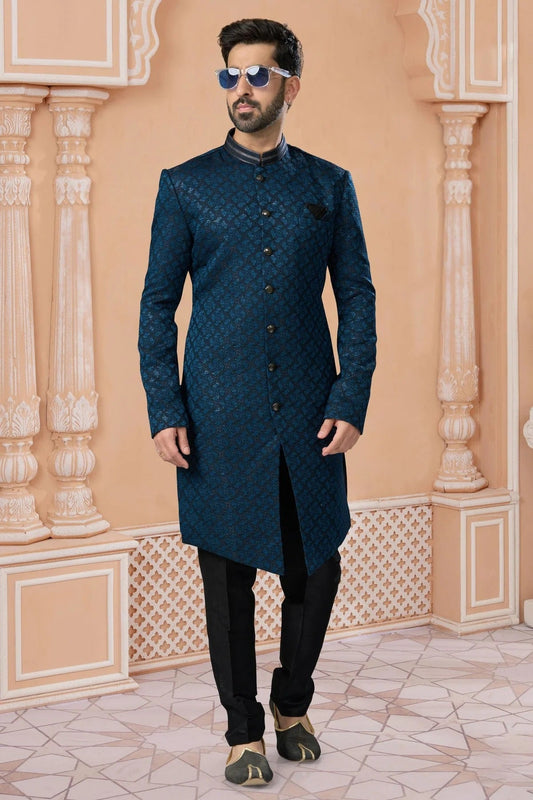 Blue Jacquard Sherwani NCSH10410251