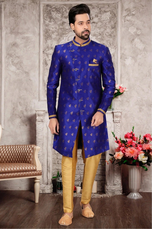 Blue Jacquard Sherwani NCSH10410382