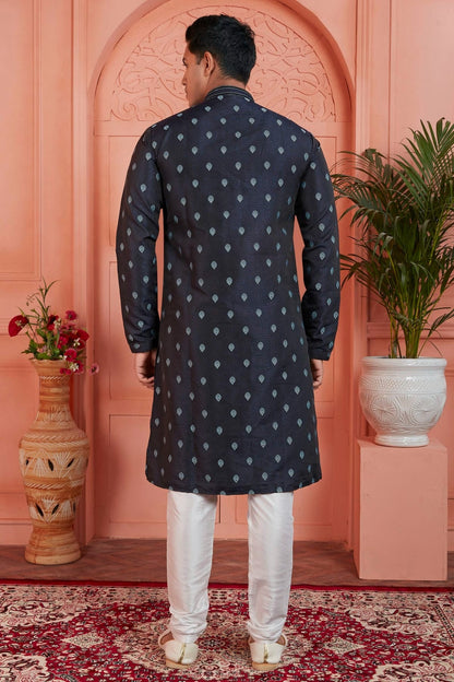 Blue Jacquard Silk Brocade Kurta Pajama NCKP12310135