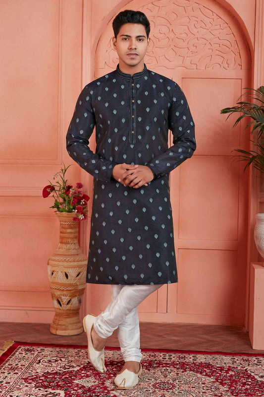 Blue Jacquard Silk Brocade Kurta Pajama NCKP12310135