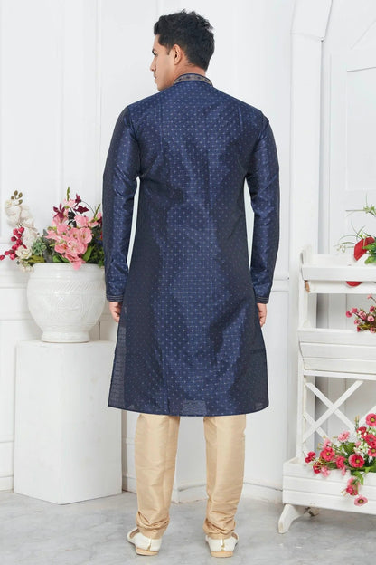 Blue Jacquard Silk Brocade Kurta Pajama NCKP12310156