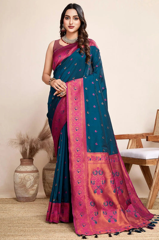 Blue Jacquard Silk Traditional Saree NCSD11111533