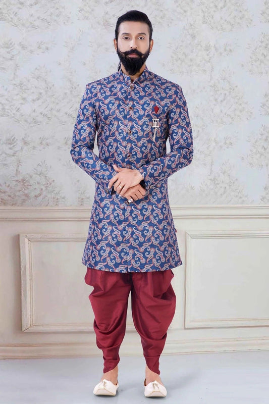 Blue Jacquard Festival Wear Dhoti Sherwani NCSH11310181