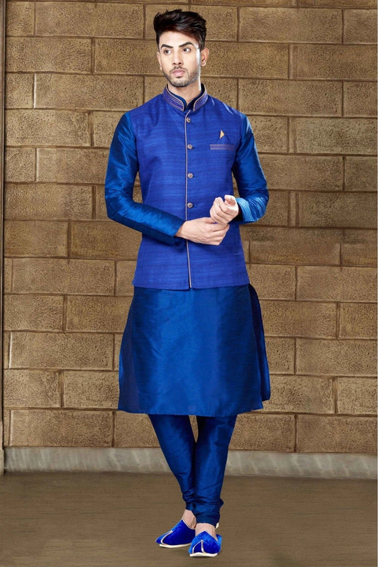 Blue Kurta Pajama In Art Dhupion NCKP10410577