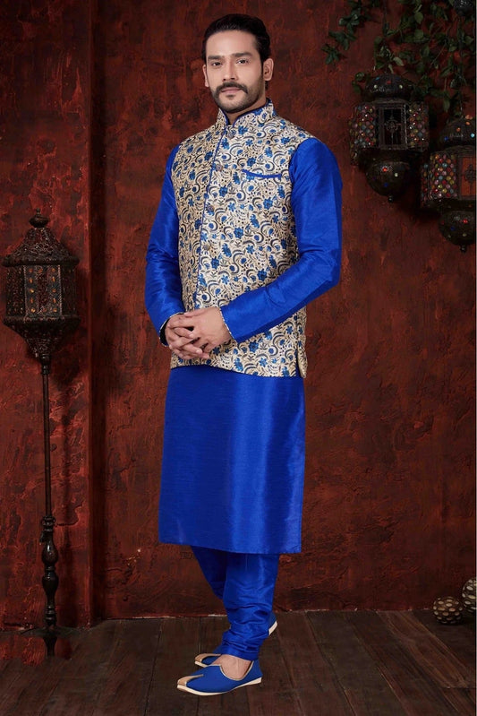 Blue Kurta Pajama In Art Dhupion NCKP10410601