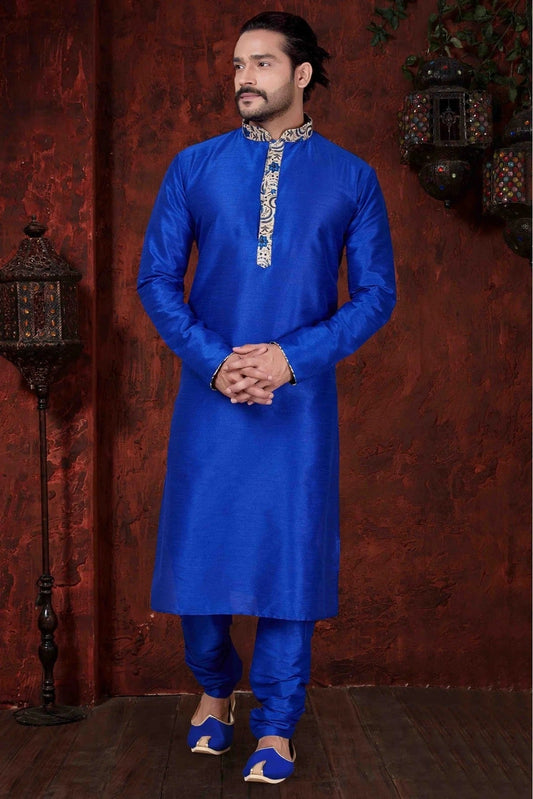 Blue Kurta Pajama In Art Dhupion NCKP10410610