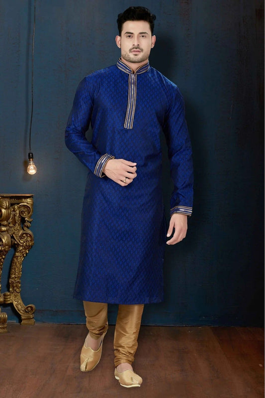 Blue Kurta Pajama In Jacquard NCKP10410619