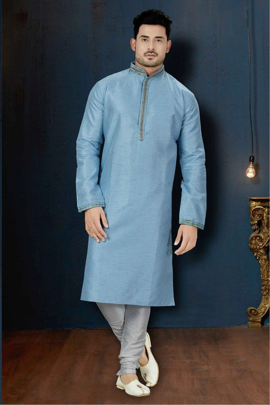 Blue Kurta Pajama In Jacquard NCKP10410620