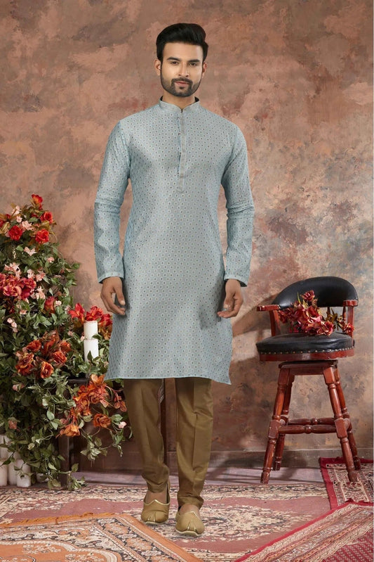 Blue Kurta Pajama In Jacquard NCKP10410689