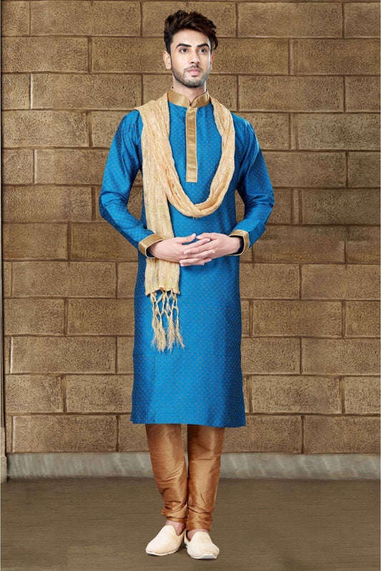 Blue Kurta Pajama In Matka Silk NCKP10410575