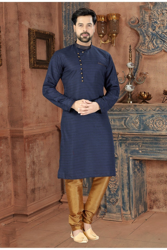 Blue Kurta Pajama In Silk NCKP10410634