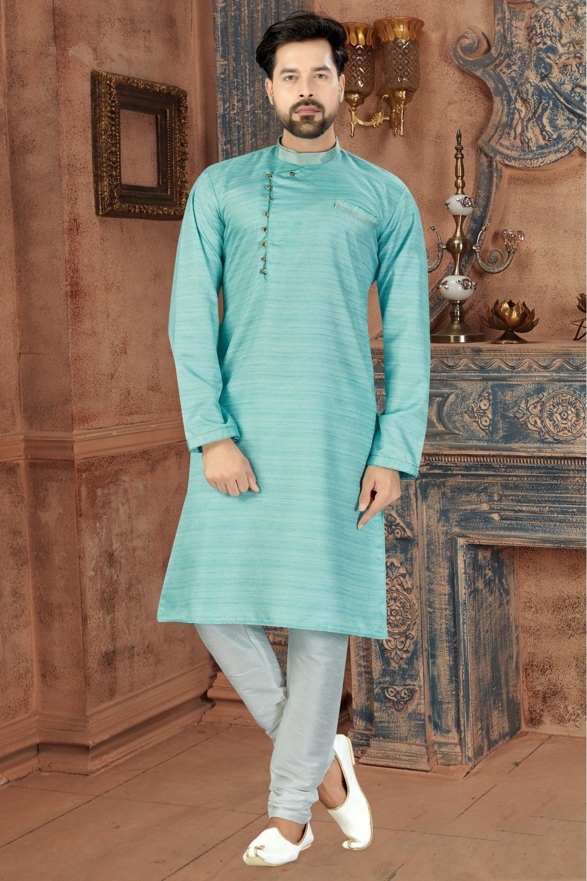 Blue Kurta Pajama In Silk NCKP10410637