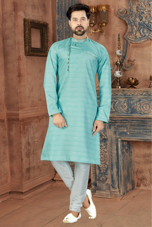Blue Kurta Pajama In Silk NCKP10410637