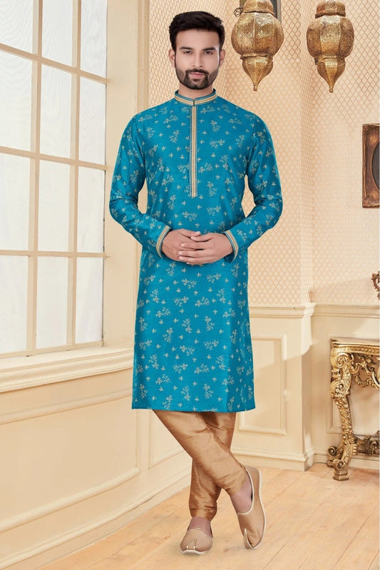 Blue Kurta Pajama In Silk NCKP10410661