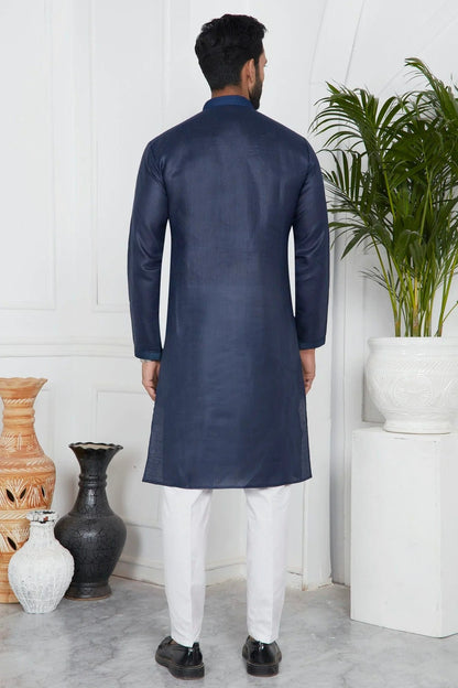 Blue Linen Cotton Pintex Kurta Pajama NCKP12310246