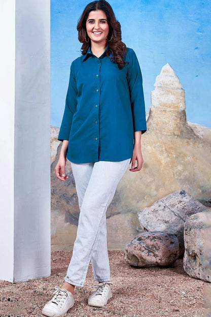Blue Maaza Cotton Solid Readymade Top NCTP11112322