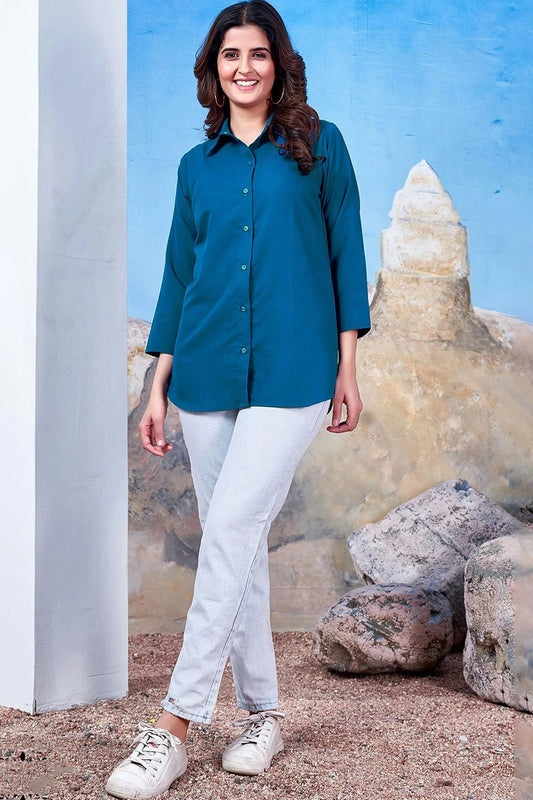 Blue Maaza Cotton Solid Readymade Top NCTP11112322
