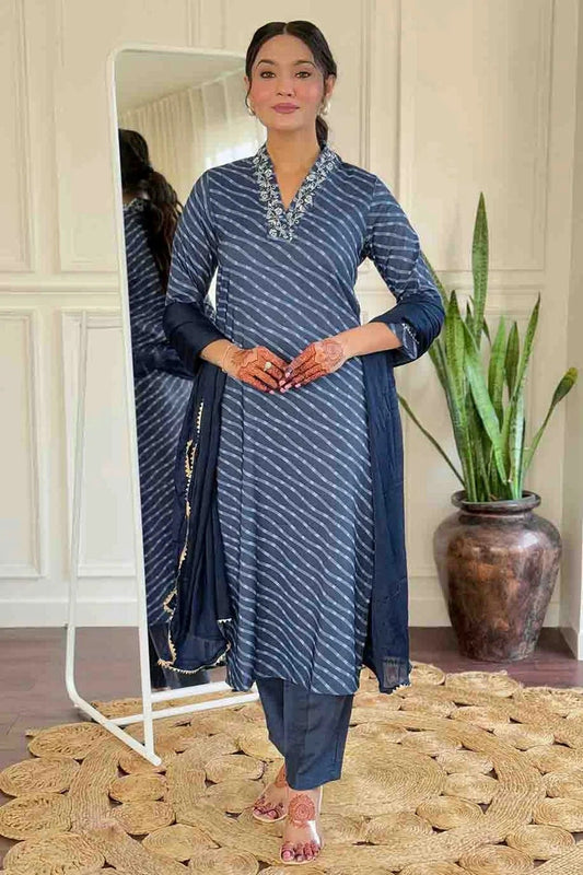 Blue Muslin Stitched Suit NCSS11110691