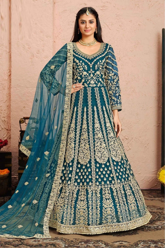 Blue Net Anarkali Suit NCSM10510335