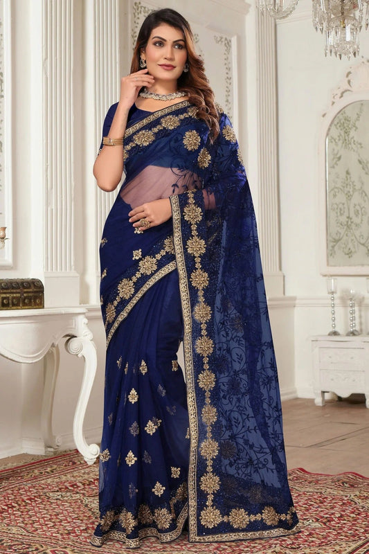 Blue Net Designer Saree NCSD10910210