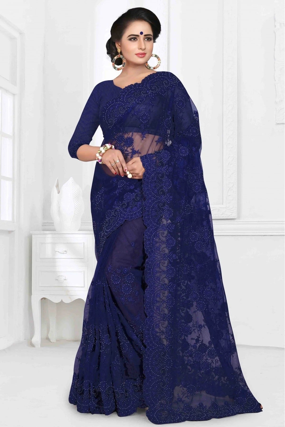 Blue Net Designer Saree NCSD10910475