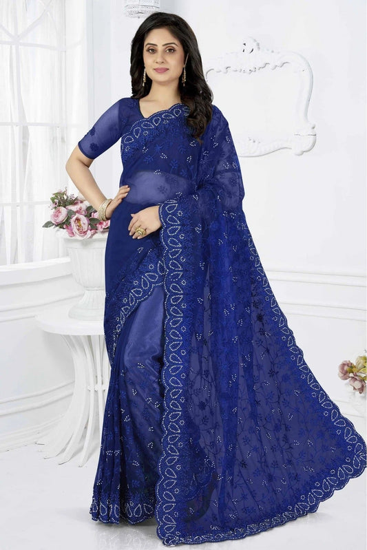 Blue Net Designer Saree NCSD10910655