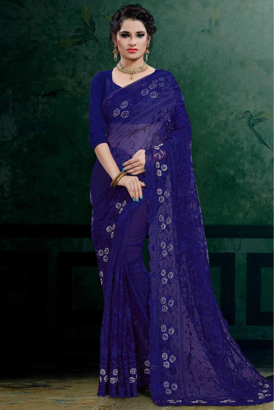 Blue Net Embroidery Saree NCSD10910529