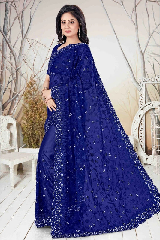 Blue Net Embroidery Saree NCSD10910537