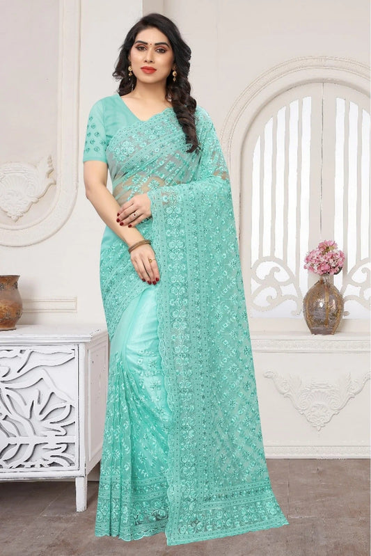 Blue Net Embroidery Saree NCSD10910663